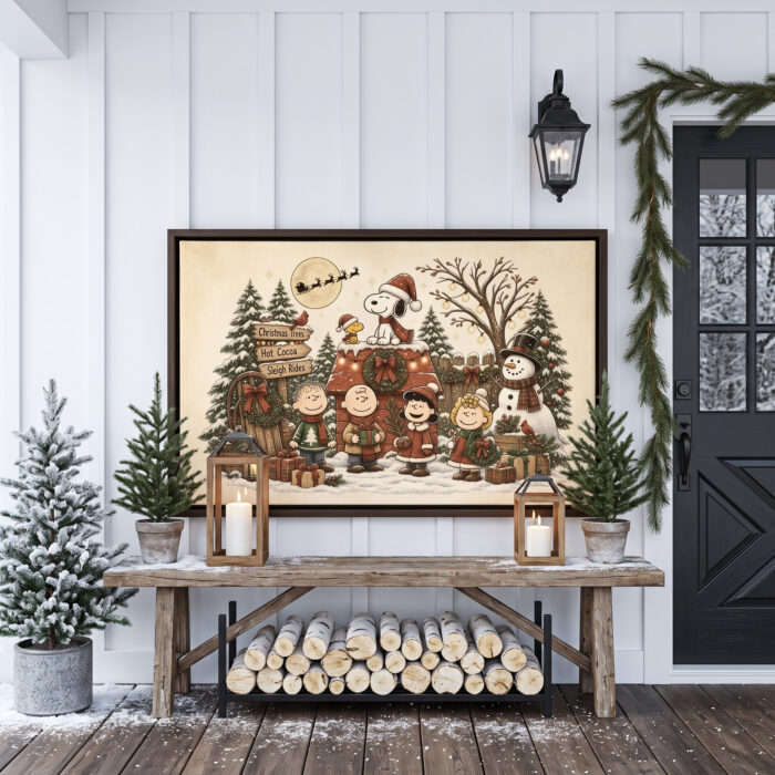 Vintage Snoopy & Friends Christmas Framed Canvas with Espresso Frame, Winter Holiday Wall Art, Framed Matte Canvas Print - Image 5
