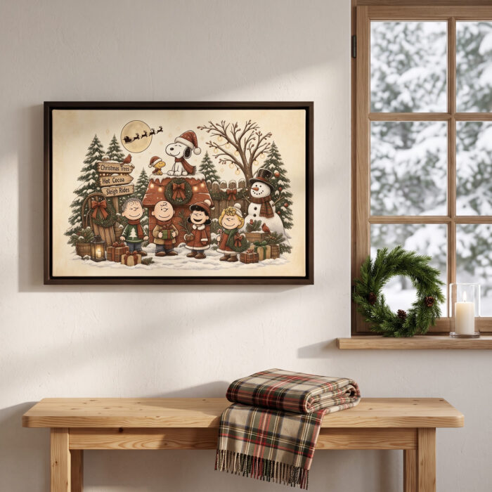 Vintage Snoopy & Friends Christmas Framed Canvas with Espresso Frame, Winter Holiday Wall Art, Framed Matte Canvas Print - Image 6