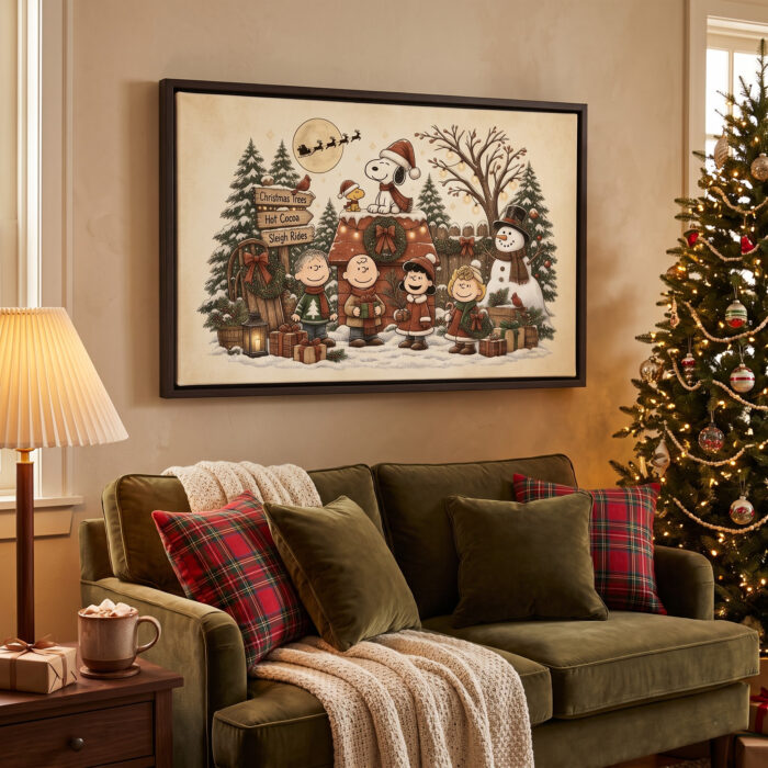 Vintage Snoopy & Friends Christmas Framed Canvas with Espresso Frame, Winter Holiday Wall Art, Framed Matte Canvas Print - Image 7