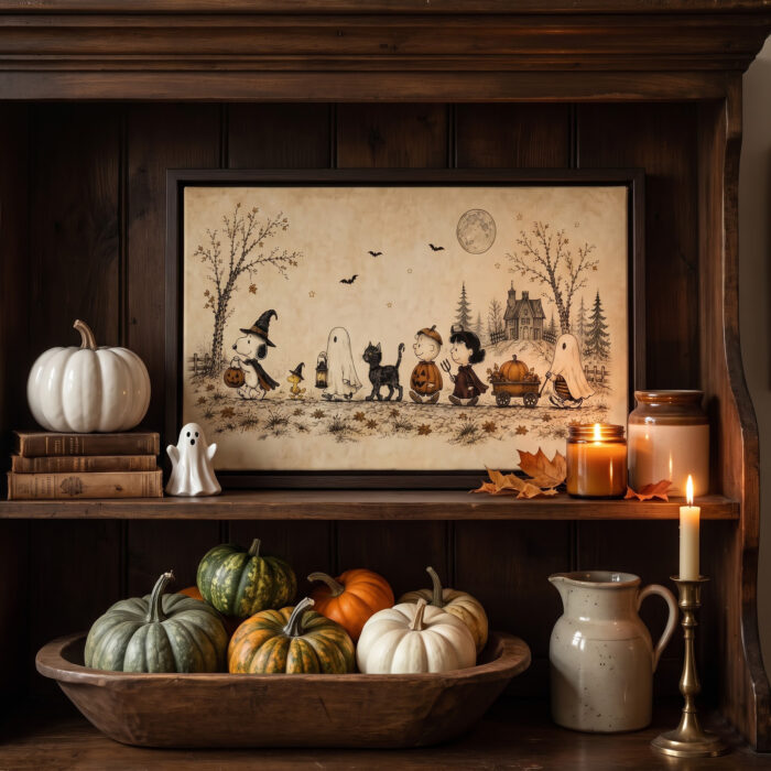 Vintage Snoopy & Friends Halloween Framed Canvas with Espresso Frame, Trick or Treat Spooky Autumn Wall Art, Framed Matte Canvas Print - Image 5