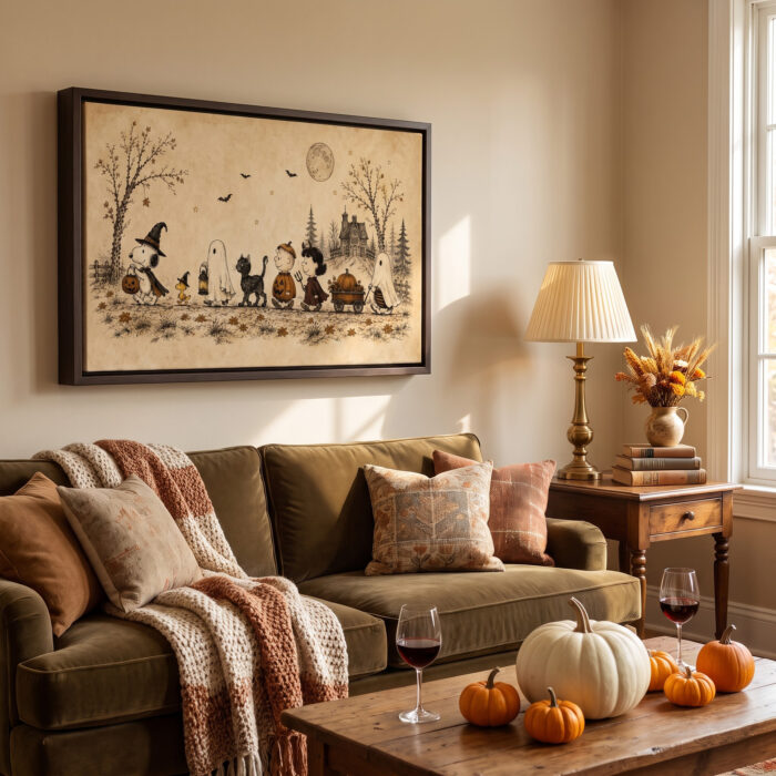 Vintage Snoopy & Friends Halloween Framed Canvas with Espresso Frame, Trick or Treat Spooky Autumn Wall Art, Framed Matte Canvas Print - Image 6