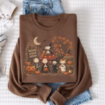 Vintage Halloween Cartoon Friends Sweatshirt, Cute Fall Pumpkin Patch Crewneck, Cozy Spooky Season Shirt, Trick or Treat Autumn Gift