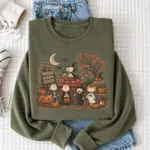 Vintage Halloween Cartoon Friends Sweatshirt, Cute Fall Pumpkin Patch Crewneck, Cozy Spooky Season Shirt, Trick or Treat Autumn Gift - Image 3