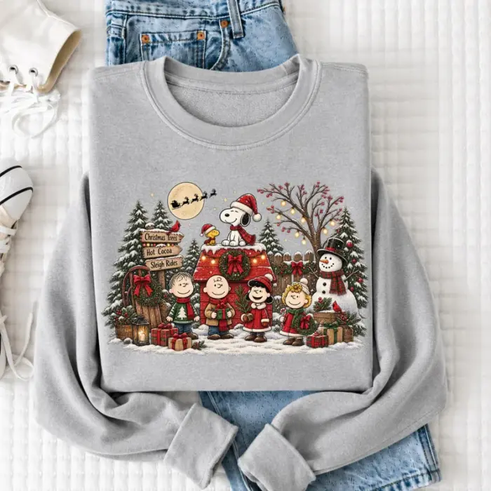 Vintage Christmas Cartoon Friends Sweatshirt, Cozy Holiday Winter Crewneck, Cute Festive Friends Shirt, Christmas Gift for Women - Image 6