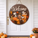 Cute Dog Football Fall Door Hanger, Pumpkin Autumn Front Door Decor, Rustic Thanksgiving Porch Sign, Football Fan Gift, Seasonal Wood Decor - Image 2