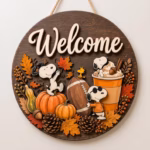 Cute Dog Football Fall Door Hanger, Pumpkin Autumn Front Door Decor, Rustic Thanksgiving Porch Sign, Football Fan Gift, Seasonal Wood Decor - Image 3