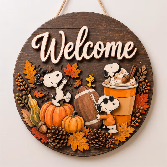 Cute Dog Football Fall Door Hanger, Pumpkin Autumn Front Door Decor, Rustic Thanksgiving Porch Sign, Football Fan Gift, Seasonal Wood Decor - Image 3