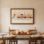 Vintage Thanksgiving Gang Canvas Wall Art in Espresso Frame, Happy Thanksgiving Greeting Sign Decor, Fall Pumpkin Pie & Cornucopia Print - Image 2