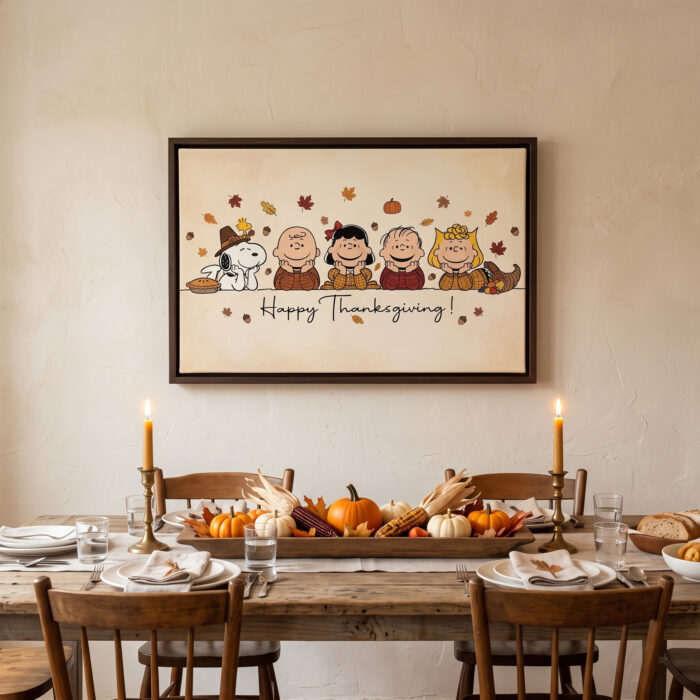 Vintage Thanksgiving Gang Canvas Wall Art in Espresso Frame, Happy Thanksgiving Greeting Sign Decor, Fall Pumpkin Pie & Cornucopia Print - Image 2