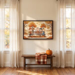Vintage Snoopy & Friends Autumn Park Bench Framed Canvas with Espresso Frame, Cozy Fall Warm Drinks Wall Art, Framed Matte Canvas Print - Image 3