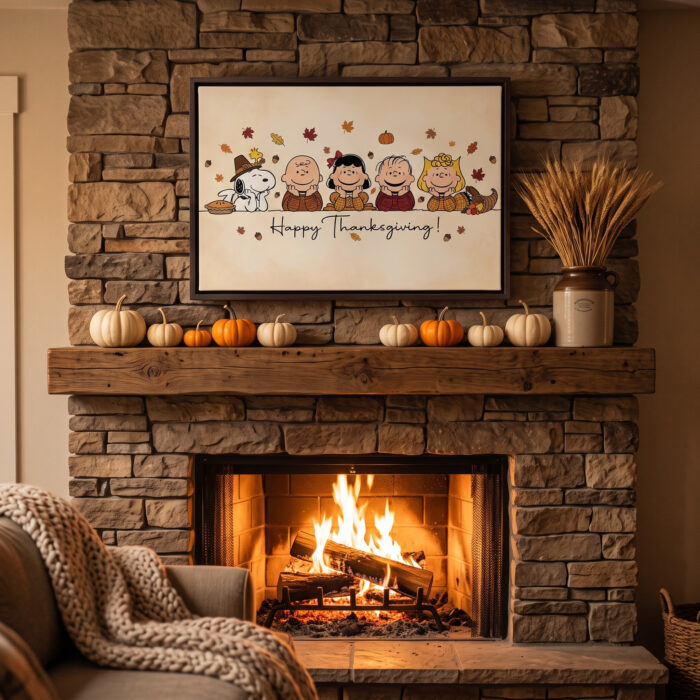 Vintage Thanksgiving Gang Canvas Wall Art in Espresso Frame, Happy Thanksgiving Greeting Sign Decor, Fall Pumpkin Pie & Cornucopia Print - Image 3