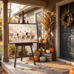 Vintage Thanksgiving Gang Crosswalk Canvas Wall Art in Espresso Frame, Happy Thanksgiving Harvest Parade Decor, Fall Pumpkin & Maple Leaves Print - Image 2
