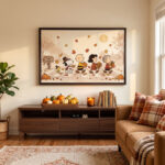 Vintage Thanksgiving Gang Crosswalk Canvas Wall Art in Espresso Frame, Happy Thanksgiving Harvest Parade Decor, Fall Pumpkin & Maple Leaves Print - Image 3