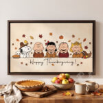 Vintage Thanksgiving Gang Canvas Wall Art in Espresso Frame, Happy Thanksgiving Greeting Sign Decor, Fall Pumpkin Pie & Cornucopia Print - Image 4